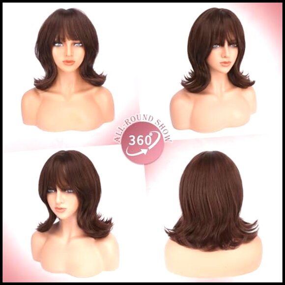 Synthetic Bob Wig with Bangs Wavy Layered Shoulder Length Heat Resistant Daily main image 3